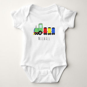 Personalized Boy's Locomotive Train with Name Baby Bodysuit