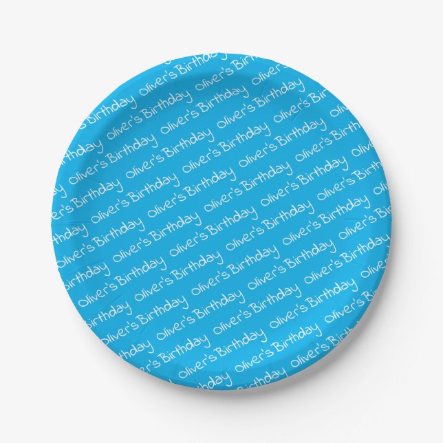 Personalized Boy's Name Birthday Blue Party Hats Paper Plate (Front)