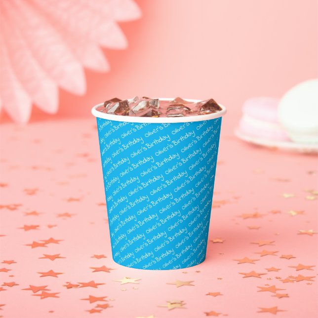 Personalized Boy's Name Birthday Blue Party Paper Cups (Insitu)