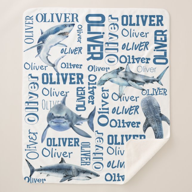 Personalized boys name blanket with sharks (Front)