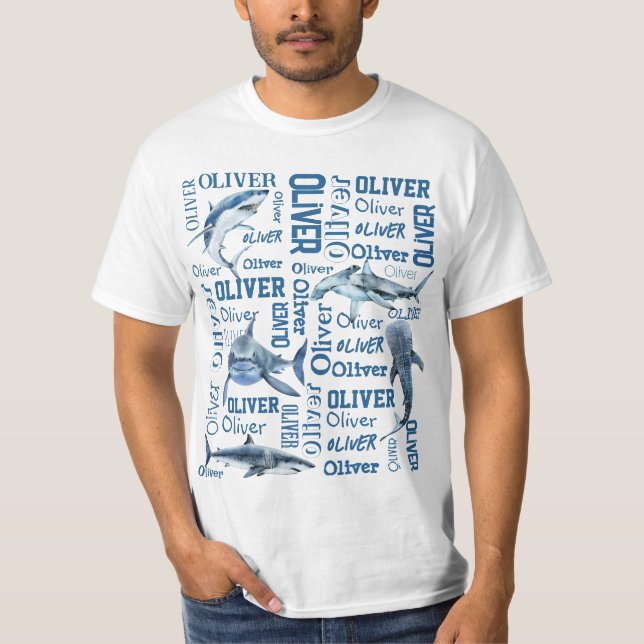 Personalized boys name collage with sharks T-Shirt (Front)