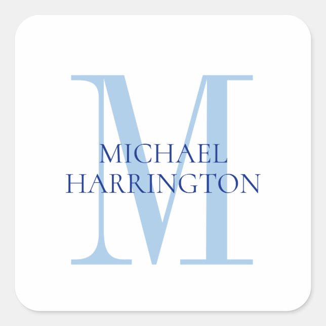 Personalized Boy's Name Monogram Blue Clothing  Ki Square Sticker (Front)