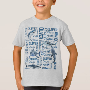 Personalized boys name with sharks collage T-Shirt
