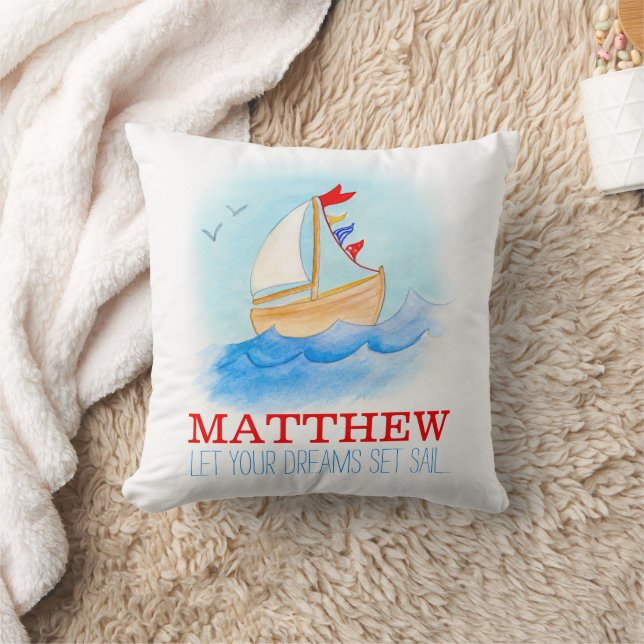 Personalized boys nursery sailing boat name pillow (Blanket)