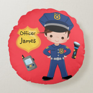 Personalized Boys Police Officer Sirens Round Pillow