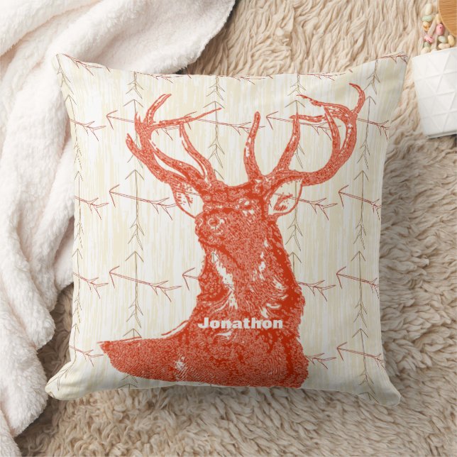 Personalized Boy's Room Crossed Arrow Deer Throw Pillow (Blanket)