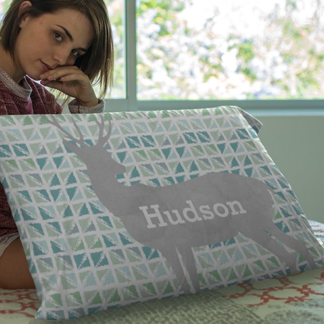 Personalized Boy's Room Deer Abstract Triangles Pillowcase (Creator Uploaded)