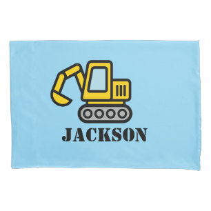 Personalized boy's room excavator pillow case