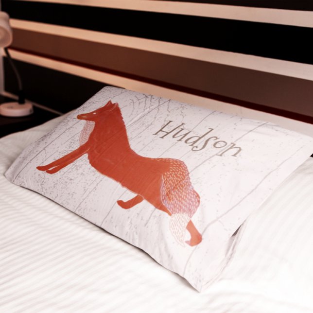 Personalized Boy's Room Fox Wood Texture Pillowcase (Creator Uploaded)