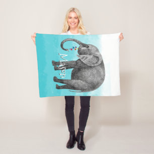 Personalized Boy's Room Pattern Elephant Fleece Blanket