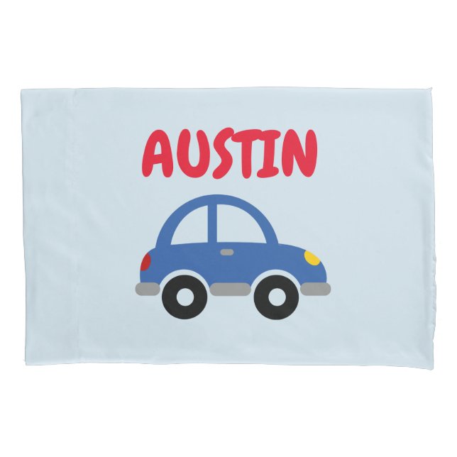 Personalized boys room pillowcase with cute car (Front)