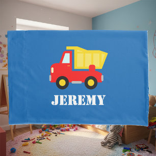 Personalized boys room pillowcase with dump truck