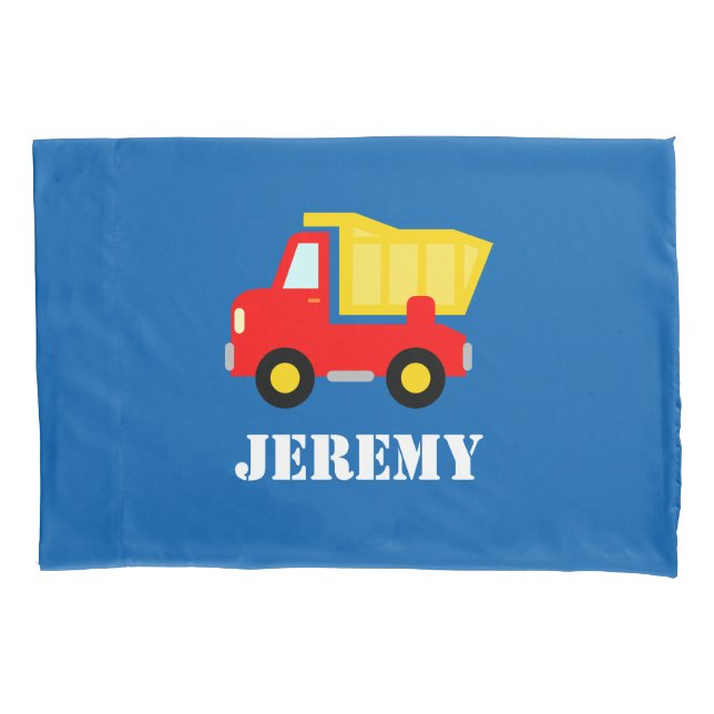 Personalized boys room pillowcase with dump truck (Front)