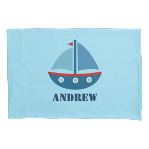 Personalized boys room pillowcase with sailboat