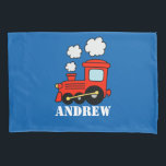 Personalized boys room pillowcase with toy train<br><div class="desc">Personalized boys room pillowcase with toy choo choo train. Cute pillow case for kids bedroom with locomotive. Fun home decor for childrens room. Trendy illustration design for son,  grandson,  nephew etc. Primary colours.</div>