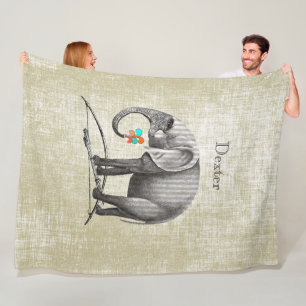 Personalized Boy's Room Vintage Elephant Fleece Blanket