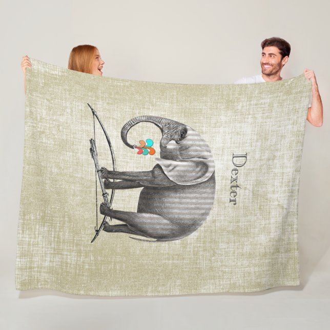 Personalized Boy's Room Vintage Elephant Fleece Blanket (In Situ)