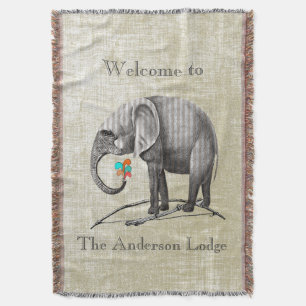 Personalized Boy's Room Vintage Elephant Throw Blanket