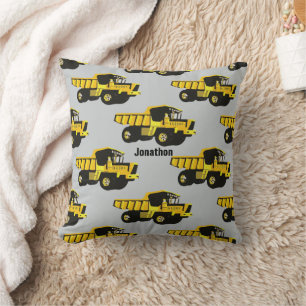 Personalized Boy's Room YELLOW Dump Truck Throw Pillow