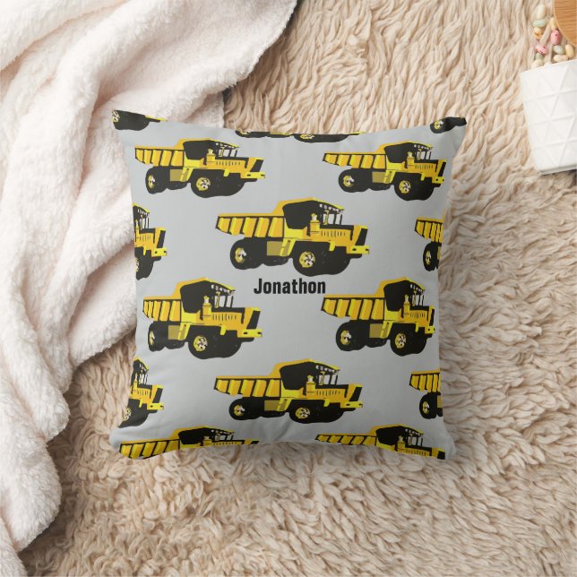 Personalized Boy's Room YELLOW Dump Truck Throw Pillow (Blanket)