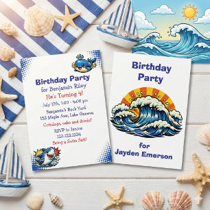 Personalized Boy's Shark and Whale Birthday Party Invitation