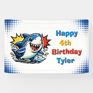 Personalized Boy's Shark Themed Birthday Party Banner