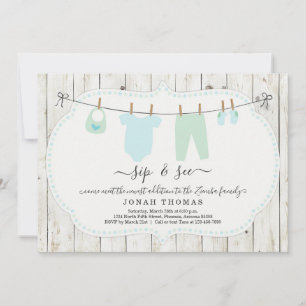 Personalized Boys Sip and See Invitation - Rustic