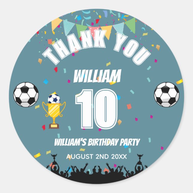 Personalized Boys Soccer Birthday Stickers (Front)