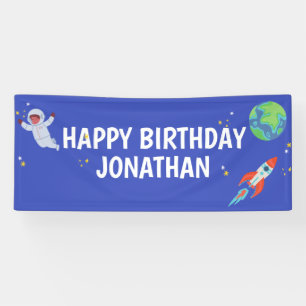 Personalized Boys Space Birthday Blue White Banner