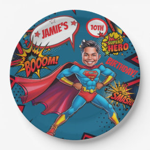 Personalized Boys’ Superhero Caricature Paper Plate
