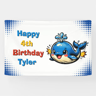 Personalized Boy's Whale Themed Birthday Party Banner