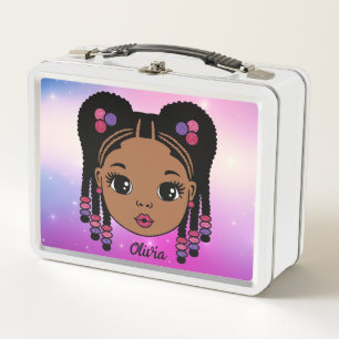Personalized Braided Hair Baby girl Metal Lunch Box