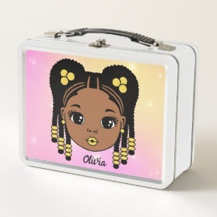 Personalized Braided Hair Baby girl Metal Lunch Box