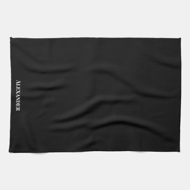 Personalized Brand Black Plain Solid White Script Kitchen Towel (Horizontal)