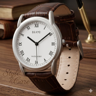 Personalized Brand Men's Classic Brown Leather Watch