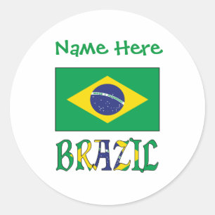Personalized Brazil Flag Classic Round Sticker
