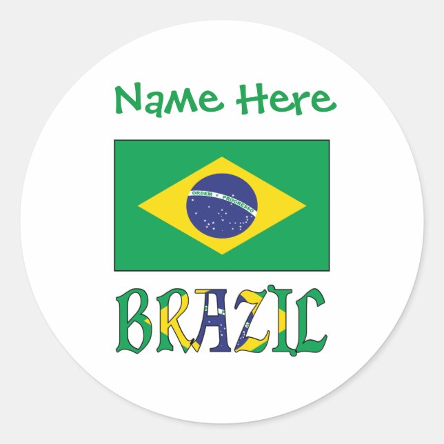 Personalized Brazil Flag Classic Round Sticker (Front)