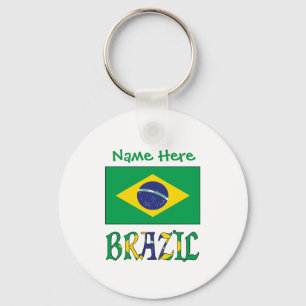 Personalized Brazil Flag Round Aluminum Keychain