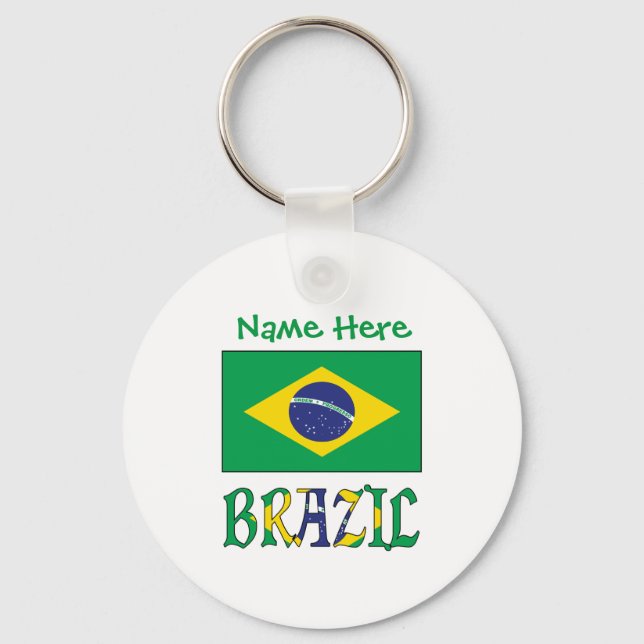 Personalized Brazil Flag Round Aluminum Keychain (Front)