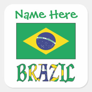 Personalized Brazil Flag Square Label