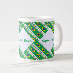 Personalized Brazil Flag Tiled Large Coffee Mug