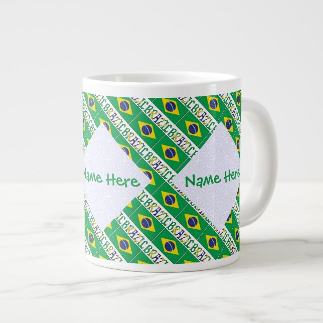 Personalized Brazil Flag Tiled Large Coffee Mug (Front Right)