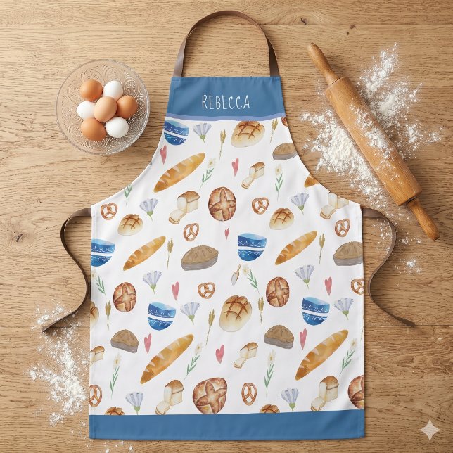Personalized Bread & Bakery Watercolor Pattern Apron (Creator Uploaded)