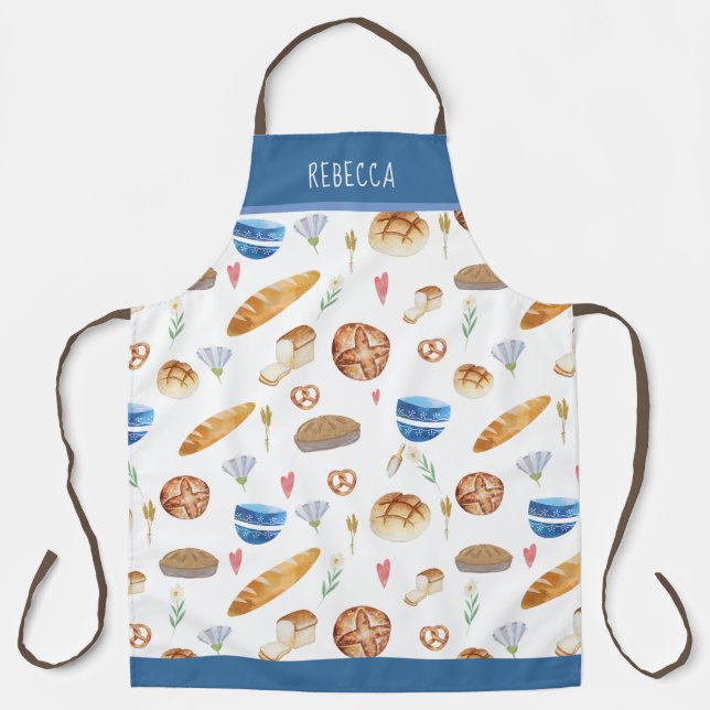 Personalized Bread & Bakery Watercolor Pattern Apron (Front)