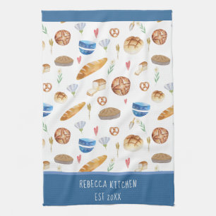Personalized Bread & Bakery Watercolor Pattern Kitchen Towel