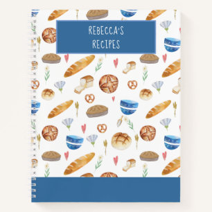 Personalized Bread & Bakery Watercolor Pattern Notebook