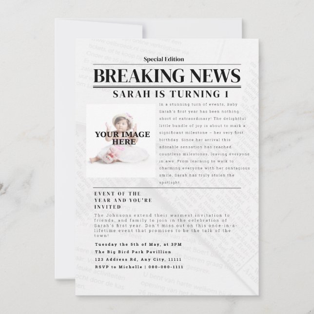 Personalized Breaking News: Kid Birthday Party Invitation (Front)