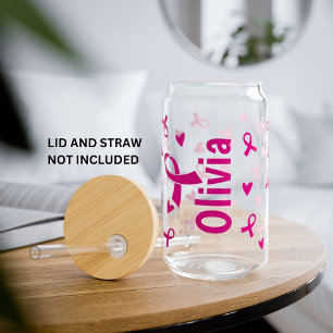 Personalized Breast Cancer Awareness Pink Ribbon  Can Glass