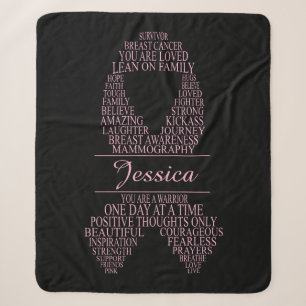 Personalized Breast Cancer Ribbon Black & Pink Sherpa Blanket
