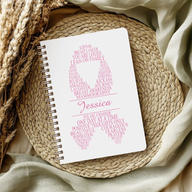 Personalized Breast Cancer Typography Ribbon Notebook (Creator Uploaded)